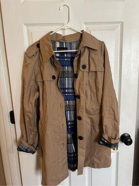 Banana Republic Khaki Trench Coat with Plaid Lining